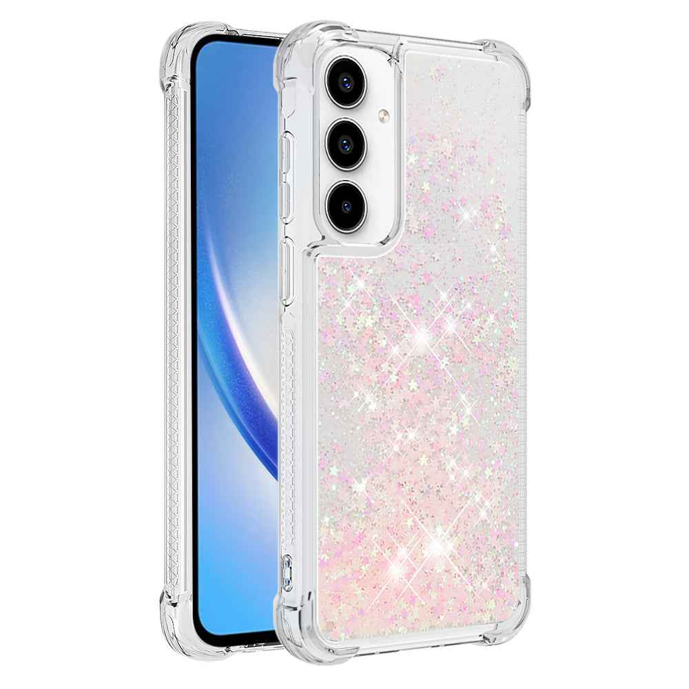 For Samsung Galaxy A57 5G TPU Case Glitter Quicksand Shockproof Phone Back Cover - Pink / Pentagrams