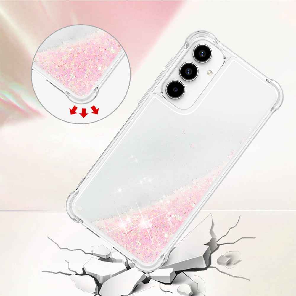 For Samsung Galaxy A57 5G TPU Case Glitter Quicksand Shockproof Phone Back Cover - Pink / Pentagrams