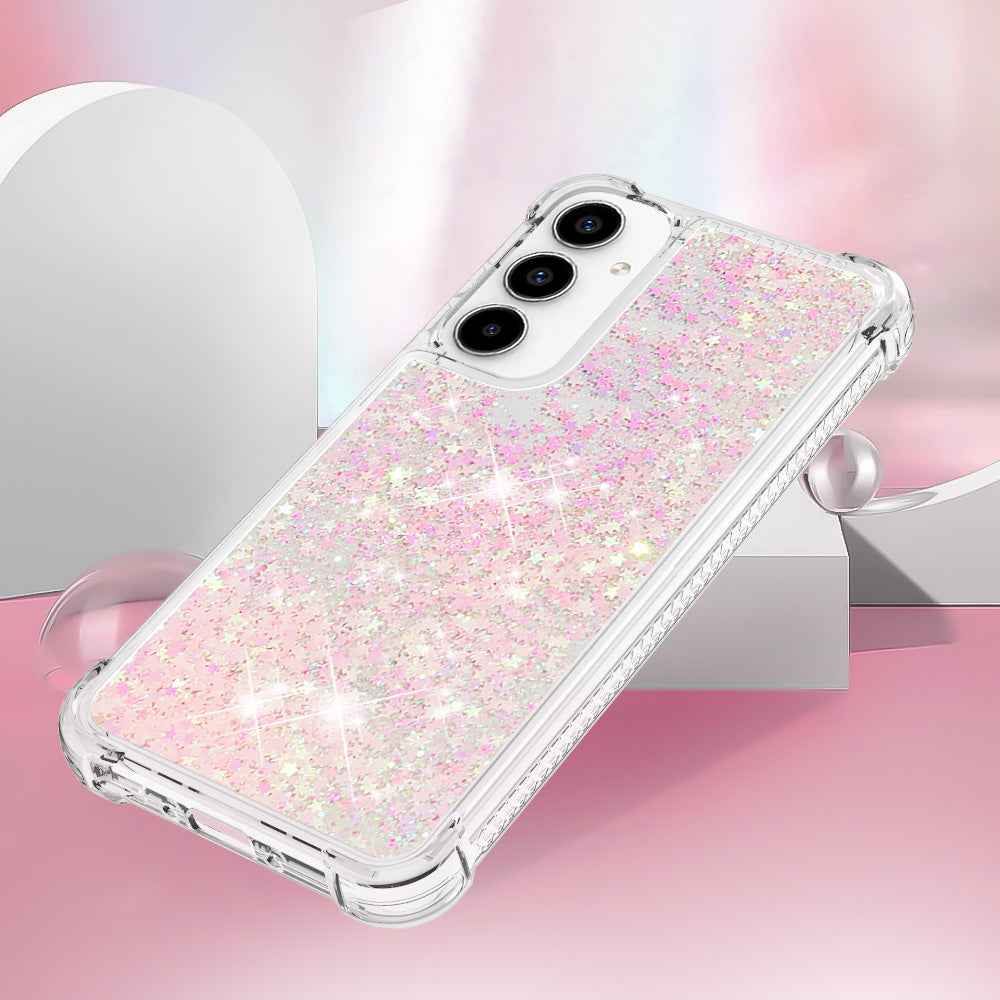 For Samsung Galaxy A57 5G TPU Case Glitter Quicksand Shockproof Phone Back Cover - Pink / Pentagrams