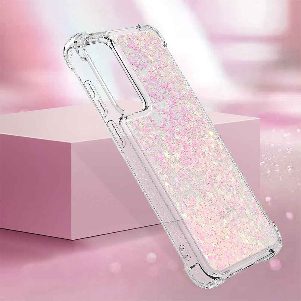 For Samsung Galaxy A57 5G TPU Case Glitter Quicksand Shockproof Phone Back Cover - Pink / Pentagrams