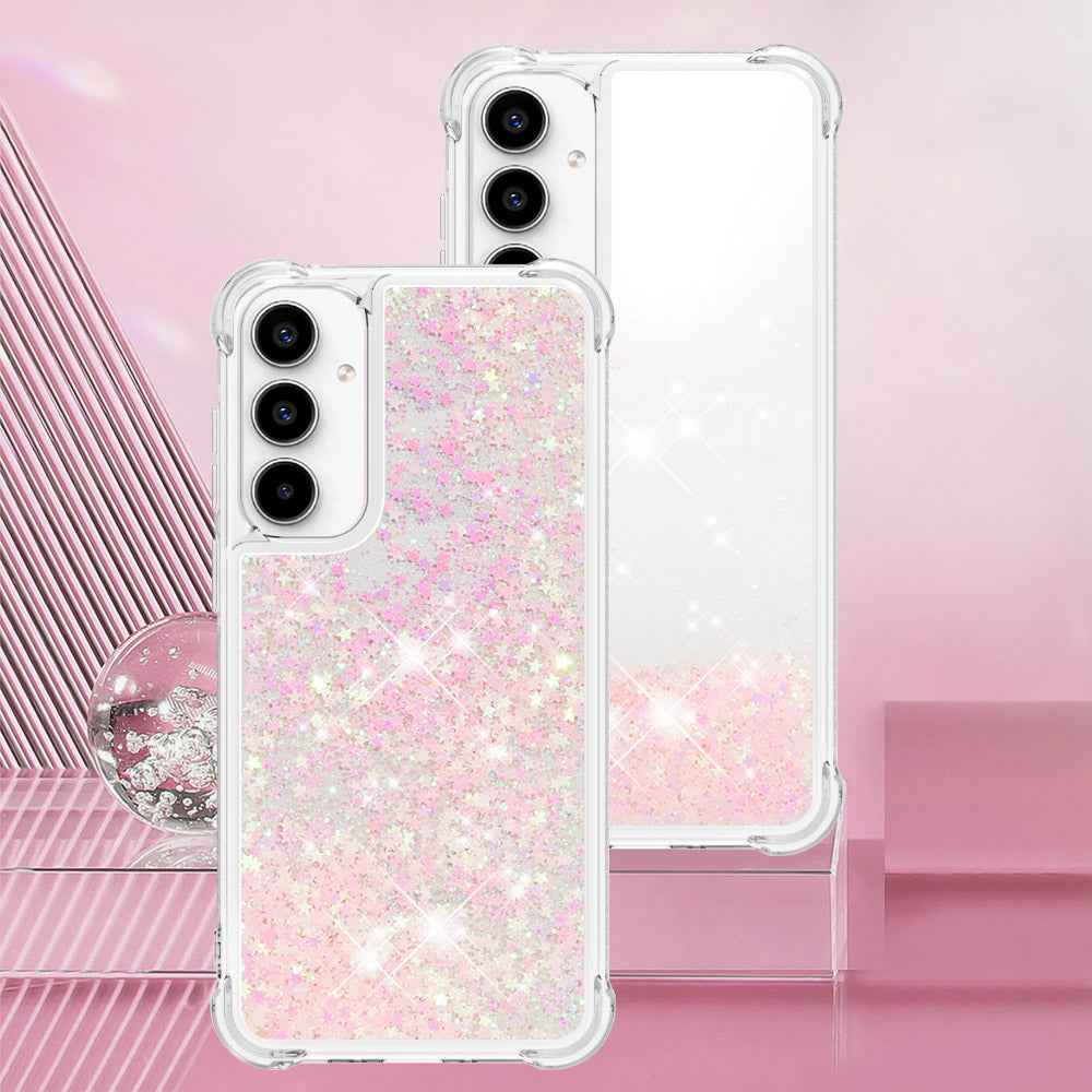 For Samsung Galaxy A57 5G TPU Case Glitter Quicksand Shockproof Phone Back Cover - Pink / Pentagrams
