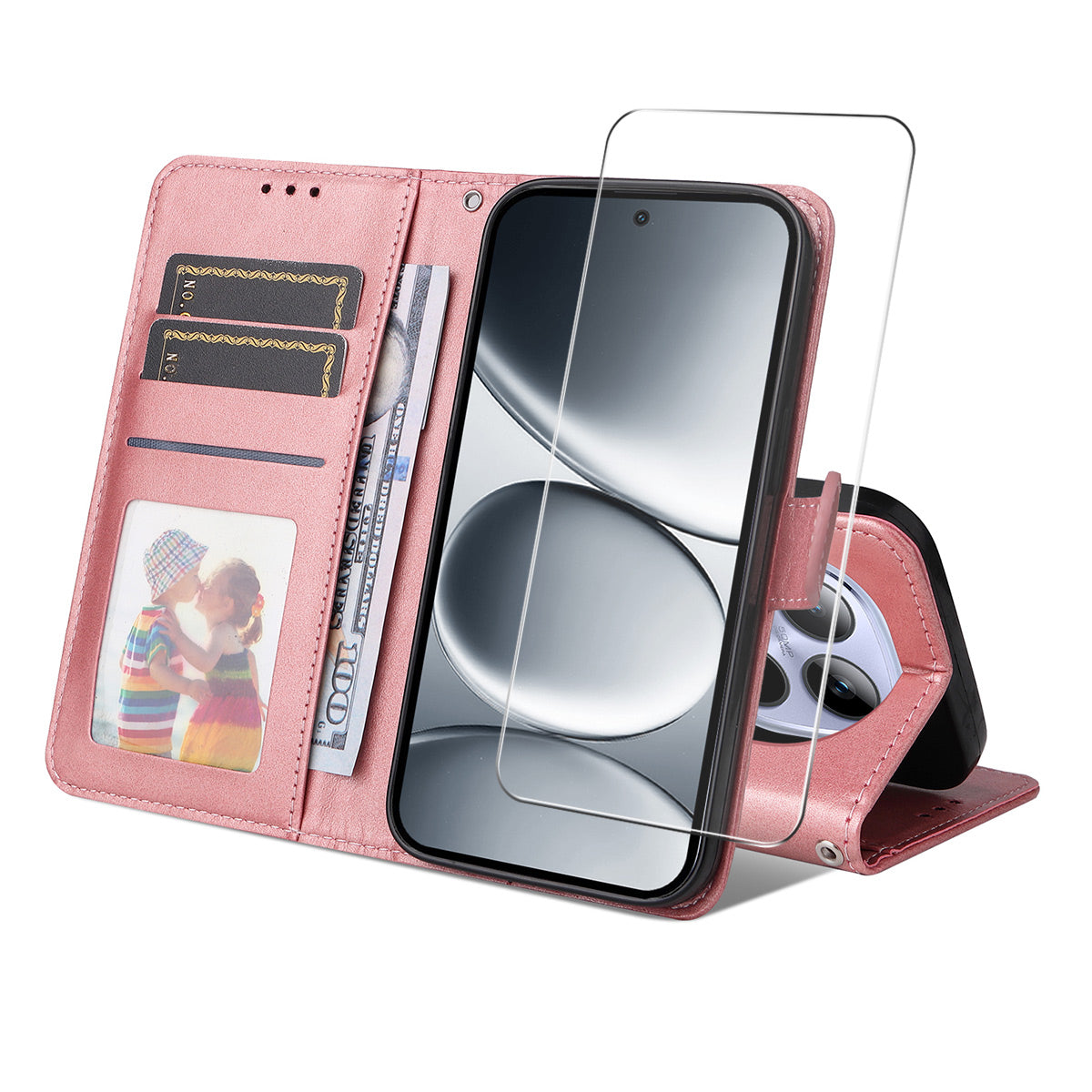 For Xiaomi Redmi Note 15 Pro 5G (Global) PU Leather Wallet Case ENKAY HAT PRINCE Phone Stand Cover with 9H Tempered Glass - Pink