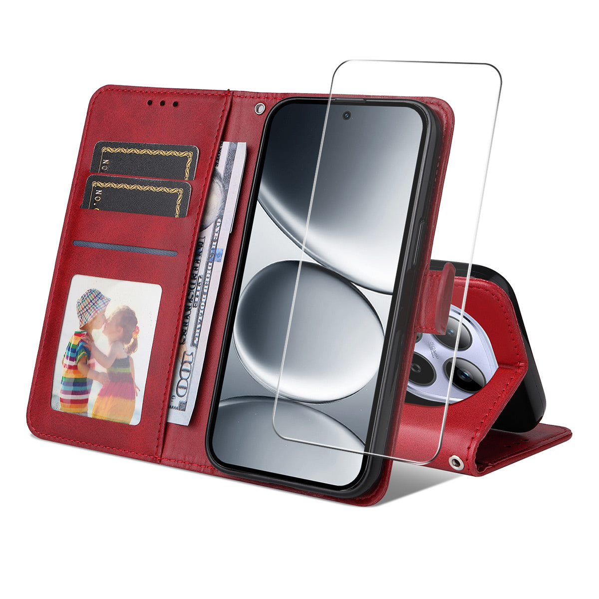 For Xiaomi Redmi Note 15 Pro 5G (Global) PU Leather Wallet Case ENKAY HAT PRINCE Phone Stand Cover with 9H Tempered Glass - Red