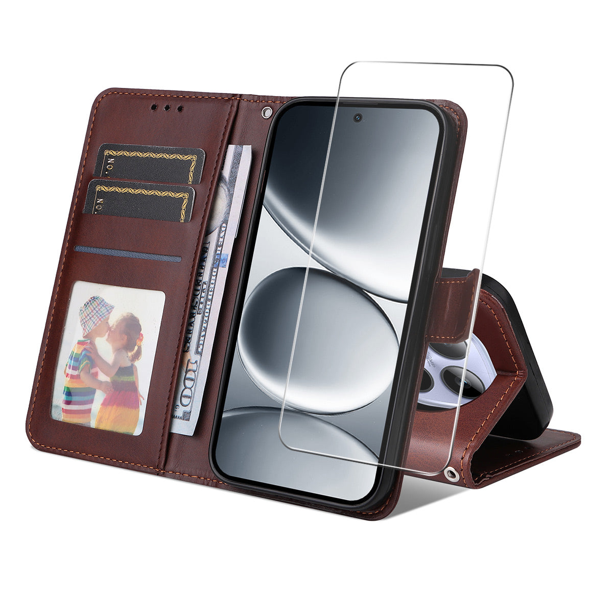 For Xiaomi Redmi Note 15 Pro 5G (Global) PU Leather Wallet Case ENKAY HAT PRINCE Phone Stand Cover with 9H Tempered Glass - Brown