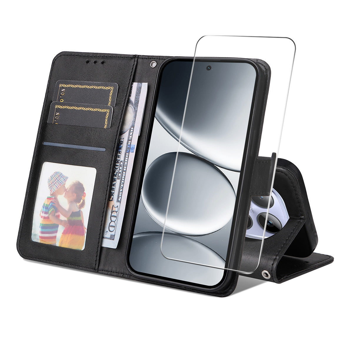 For Xiaomi Redmi Note 15 Pro 4G (Global) PU Leather Wallet Case ENKAY HAT PRINCE Phone Stand Cover with 9H Tempered Glass - Black