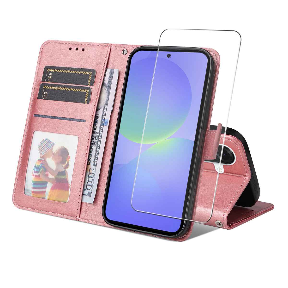 For Samsung Galaxy A57 5G PU Leather Wallet Case ENKAY HAT PRINCE Phone Stand Cover with 9H Tempered Glass - Pink