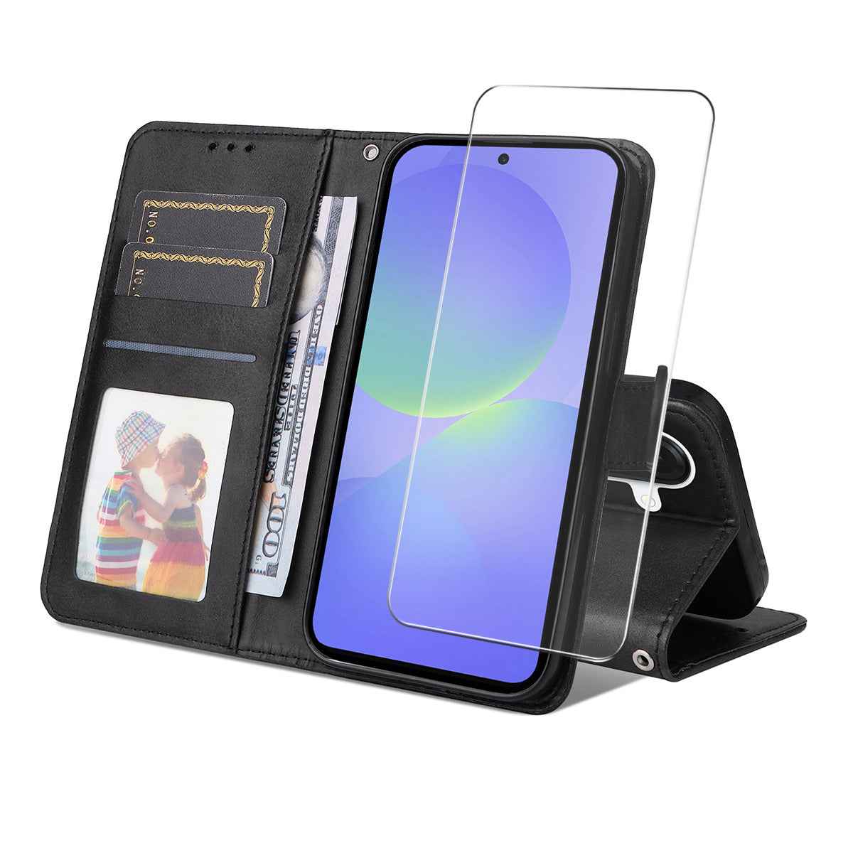 For Samsung Galaxy A57 5G PU Leather Wallet Case ENKAY HAT PRINCE Phone Stand Cover with 9H Tempered Glass - Black