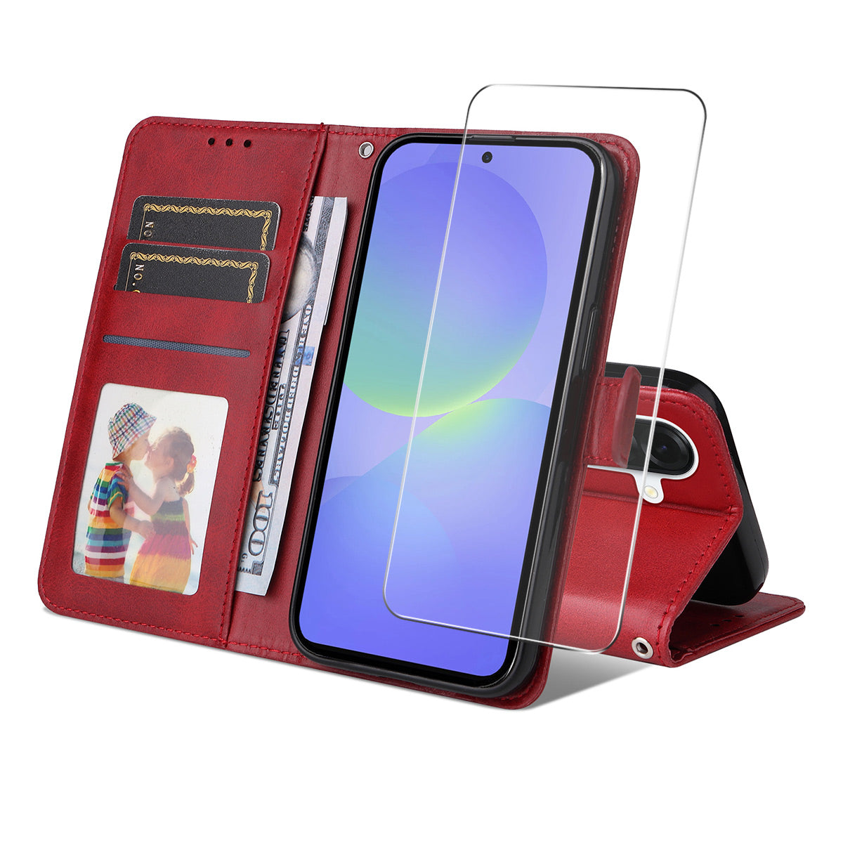 For Samsung Galaxy A57 5G PU Leather Wallet Case ENKAY HAT PRINCE Phone Stand Cover with 9H Tempered Glass - Red