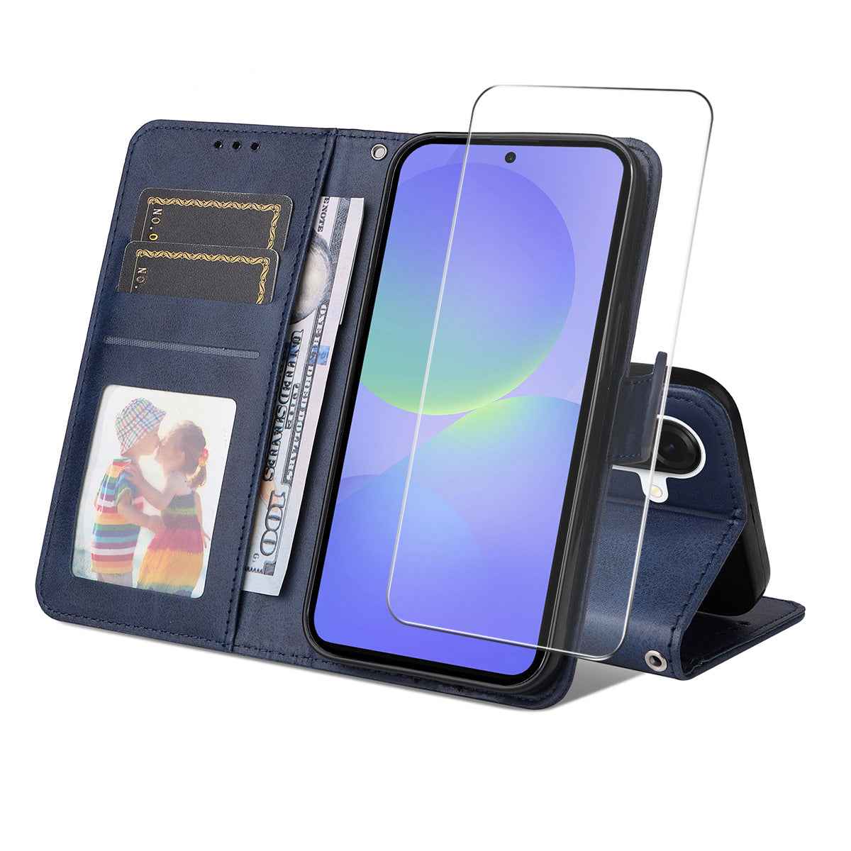 For Samsung Galaxy A57 5G PU Leather Wallet Case ENKAY HAT PRINCE Phone Stand Cover with 9H Tempered Glass - Blue