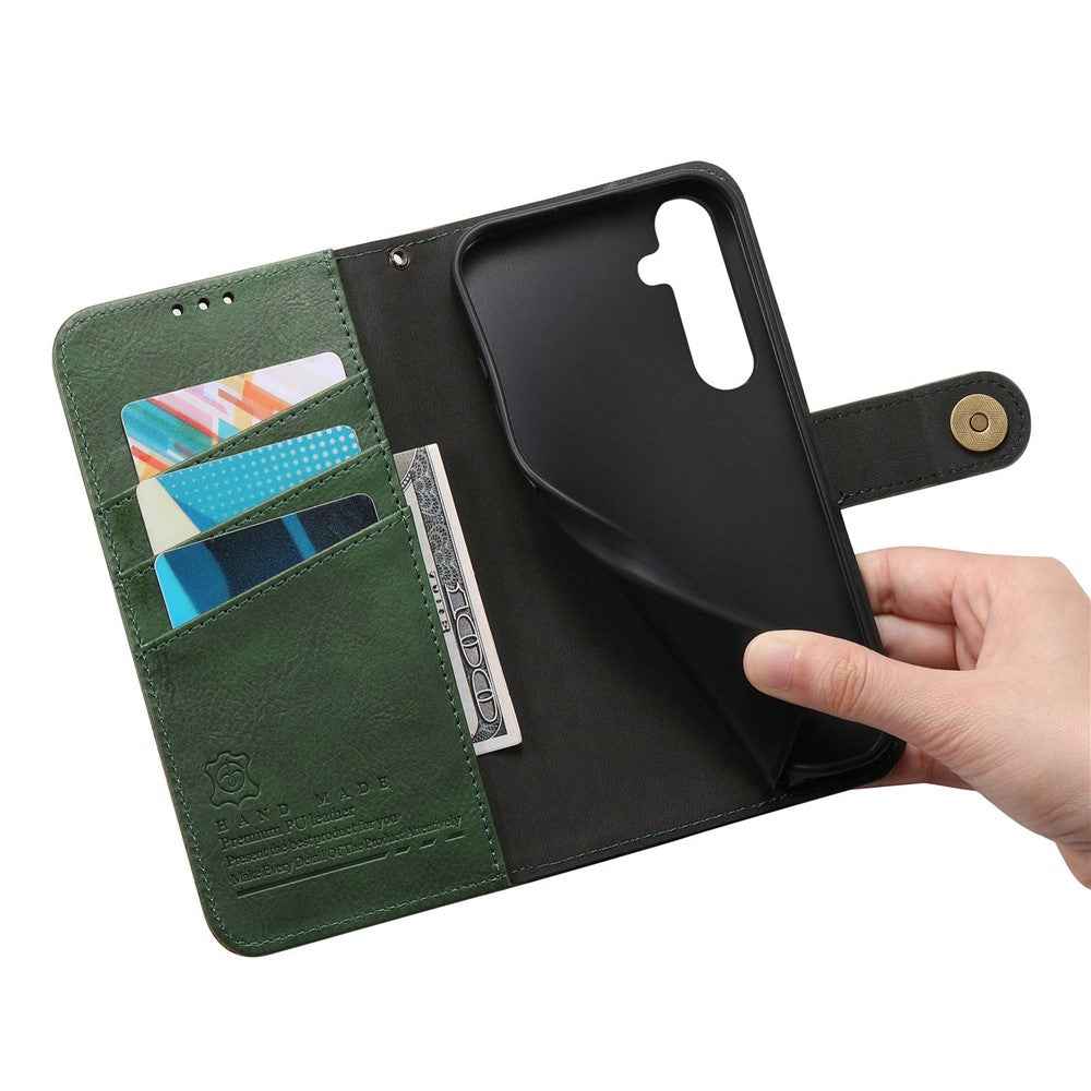 For Samsung Galaxy A57 5G Case Color Splicing TPU PU Leather Flip Shockproof Phone Cover with Wrist Strap - Green