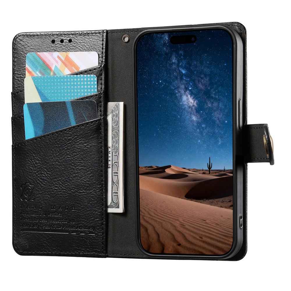 For Samsung Galaxy A57 5G Case Color Splicing TPU PU Leather Flip Shockproof Phone Cover with Wrist Strap - Black