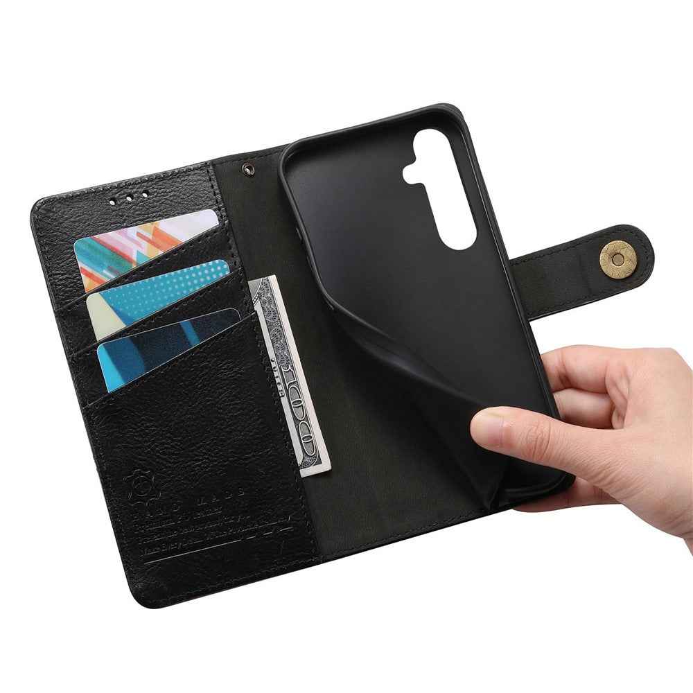 For Samsung Galaxy A57 5G Case Color Splicing TPU PU Leather Flip Shockproof Phone Cover with Wrist Strap - Black