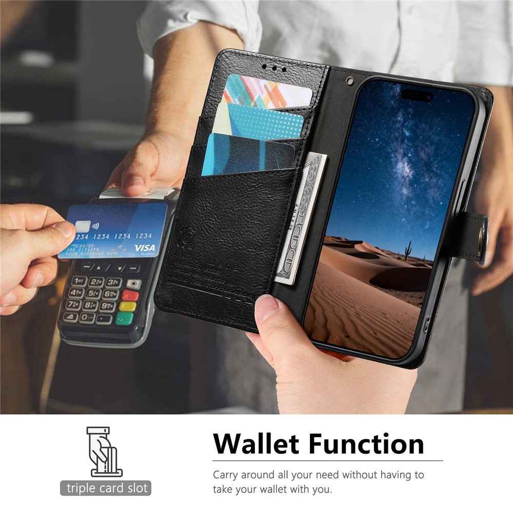 For Samsung Galaxy A57 5G Case Color Splicing TPU PU Leather Flip Shockproof Phone Cover with Wrist Strap - Black
