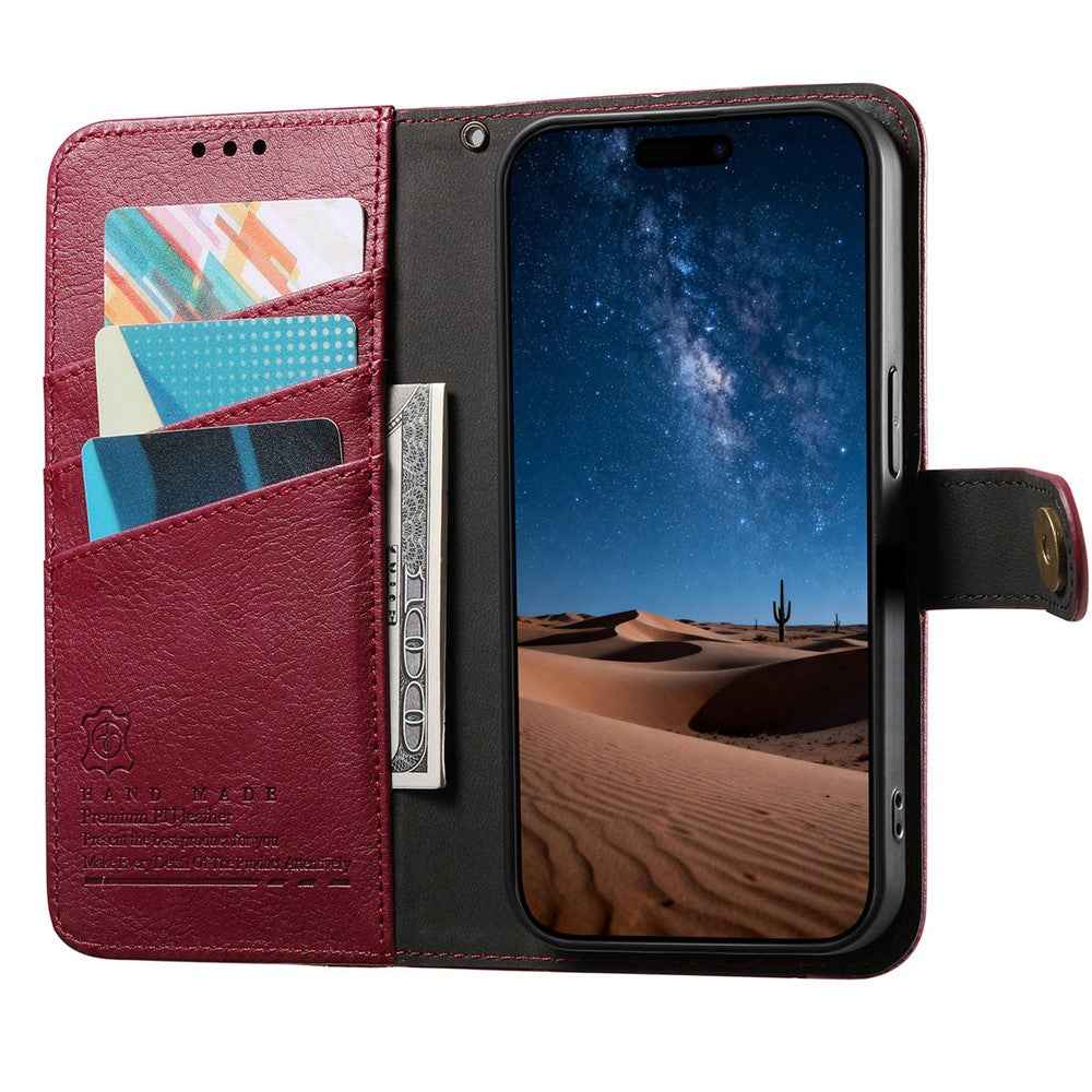 For Samsung Galaxy A57 5G Case Color Splicing TPU PU Leather Flip Shockproof Phone Cover with Wrist Strap - Red