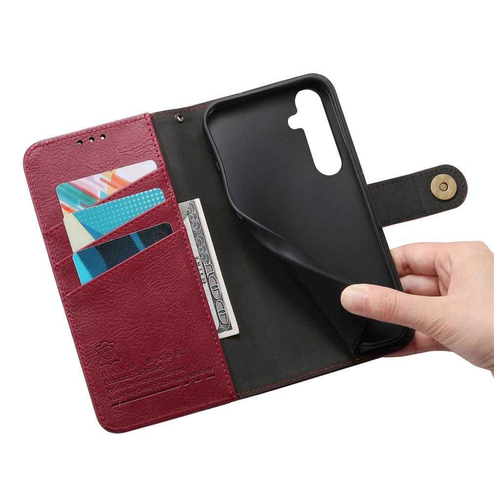 For Samsung Galaxy A57 5G Case Color Splicing TPU PU Leather Flip Shockproof Phone Cover with Wrist Strap - Red
