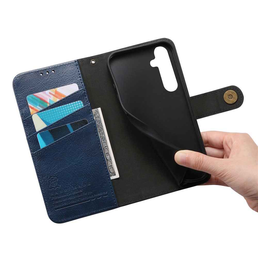 For Samsung Galaxy A57 5G Case Color Splicing TPU PU Leather Flip Shockproof Phone Cover with Wrist Strap - Blue