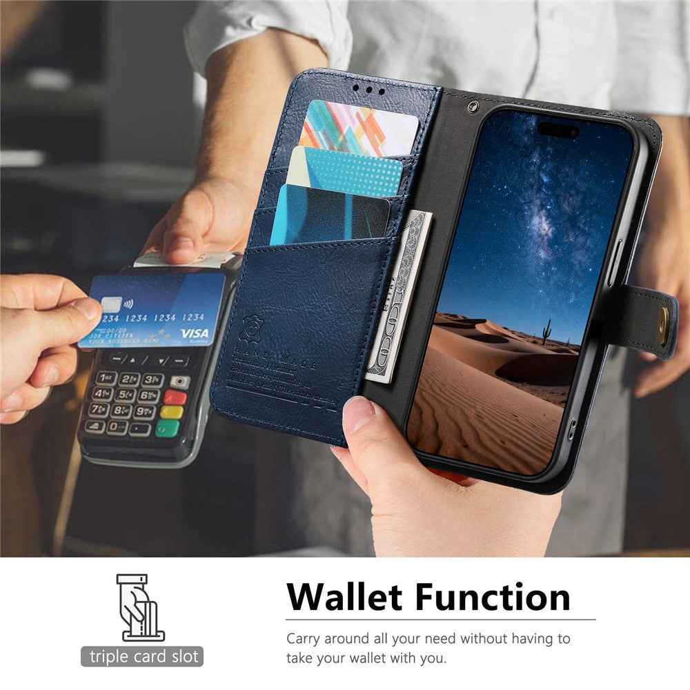 For Samsung Galaxy A57 5G Case Color Splicing TPU PU Leather Flip Shockproof Phone Cover with Wrist Strap - Blue