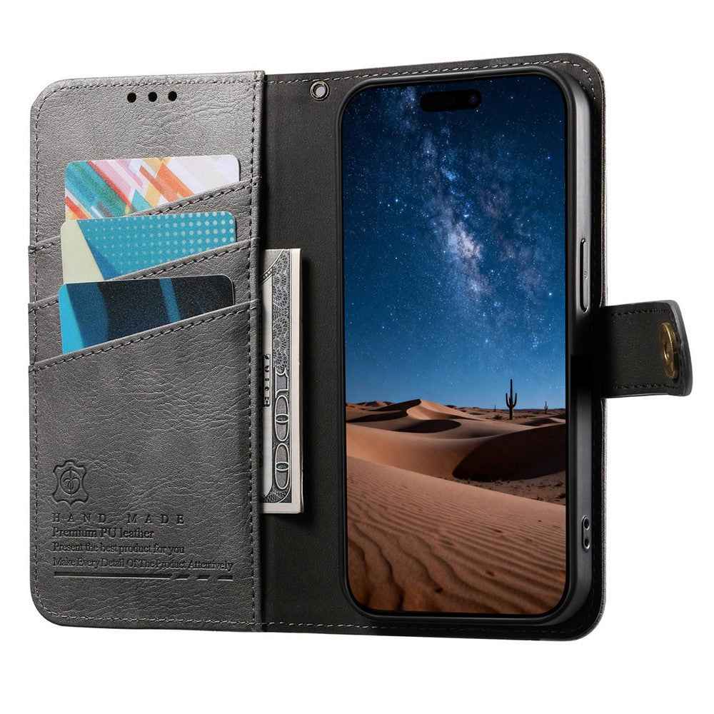 For Samsung Galaxy A57 5G Case Color Splicing TPU PU Leather Flip Shockproof Phone Cover with Wrist Strap - Grey