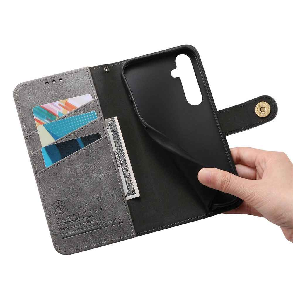 For Samsung Galaxy A57 5G Case Color Splicing TPU PU Leather Flip Shockproof Phone Cover with Wrist Strap - Grey