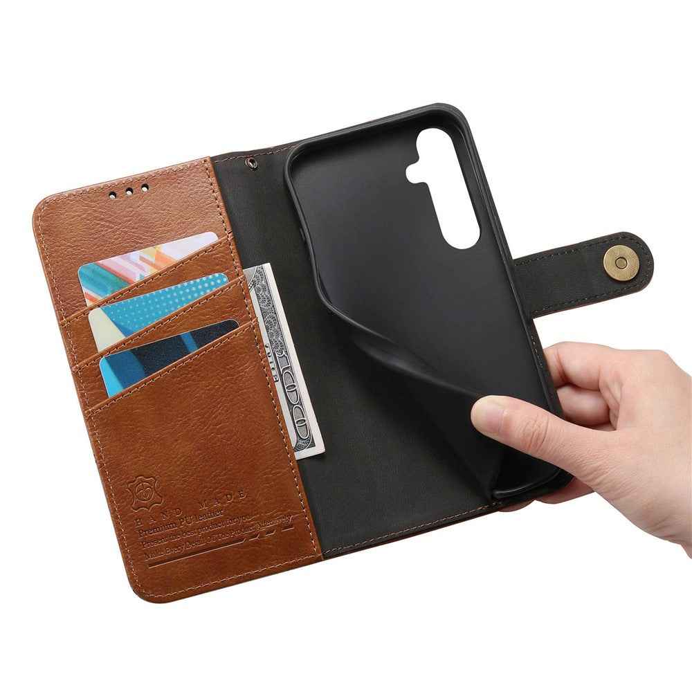 For Samsung Galaxy A57 5G Case Color Splicing TPU PU Leather Flip Shockproof Phone Cover with Wrist Strap - Brown