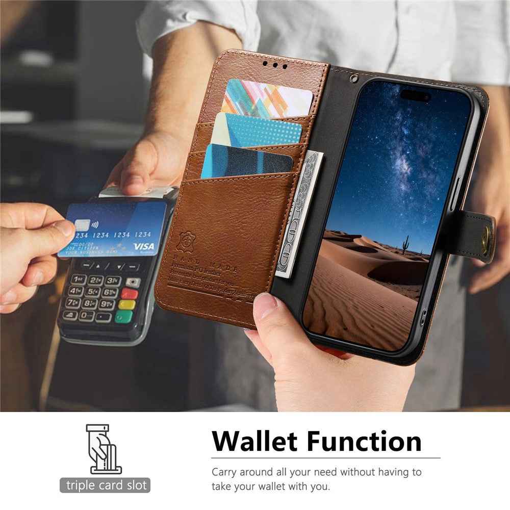 For Samsung Galaxy A57 5G Case Color Splicing TPU PU Leather Flip Shockproof Phone Cover with Wrist Strap - Brown