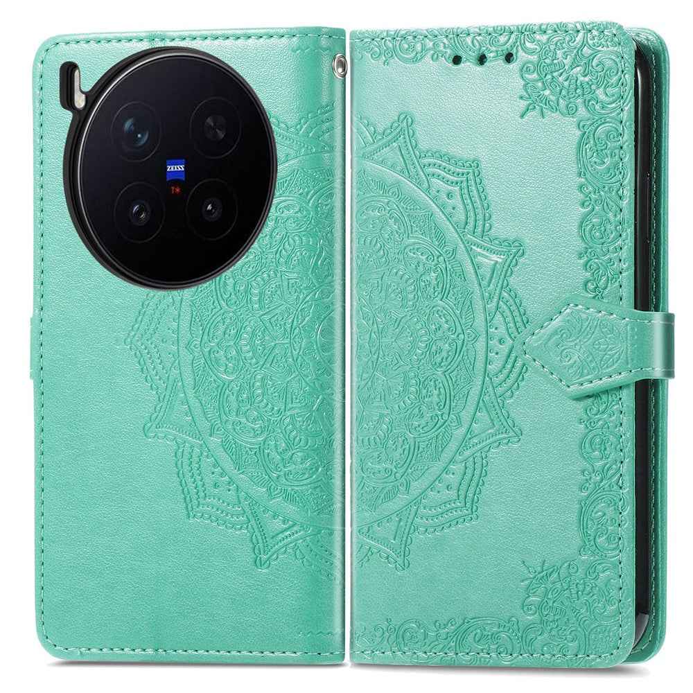 For vivo X300 Pro 5G Wallet Case Mandala Flower Leather Phone Cover Stand - Green