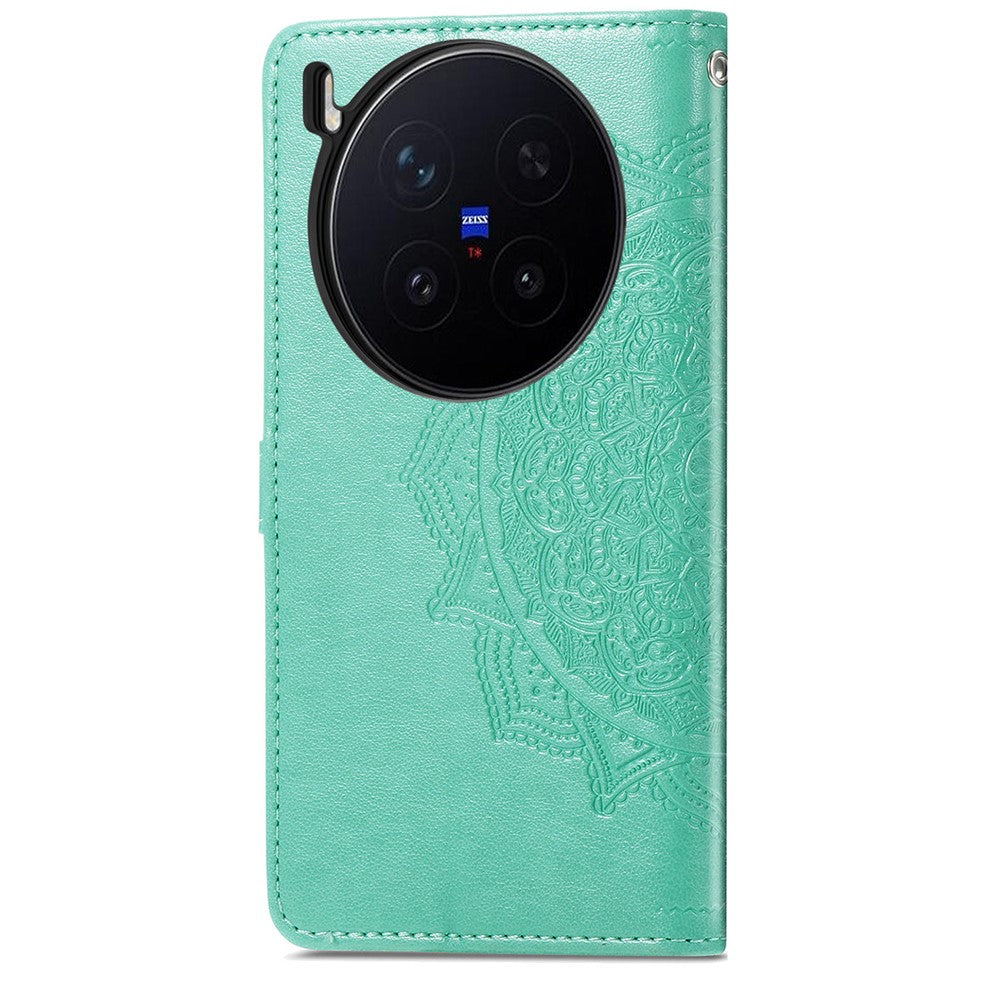 For vivo X300 Pro 5G Wallet Case Mandala Flower Leather Phone Cover Stand - Green