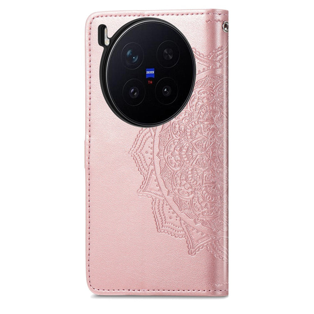 For vivo X300 Pro 5G Wallet Case Mandala Flower Leather Phone Cover Stand - Rose Gold