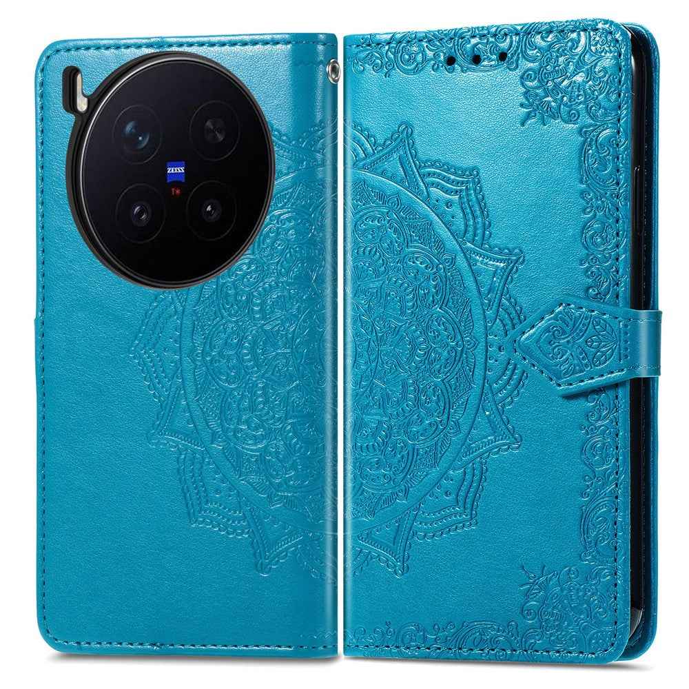 For vivo X300 Pro 5G Wallet Case Mandala Flower Leather Phone Cover Stand - Blue