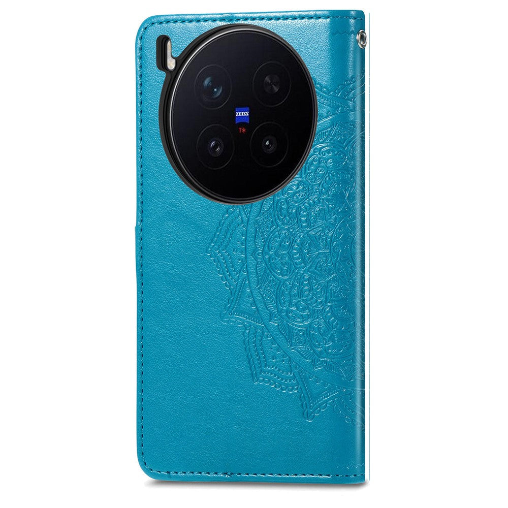 For vivo X300 Pro 5G Wallet Case Mandala Flower Leather Phone Cover Stand - Blue