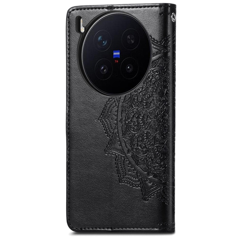 For vivo X300 Pro 5G Wallet Case Mandala Flower Leather Phone Cover Stand - Black