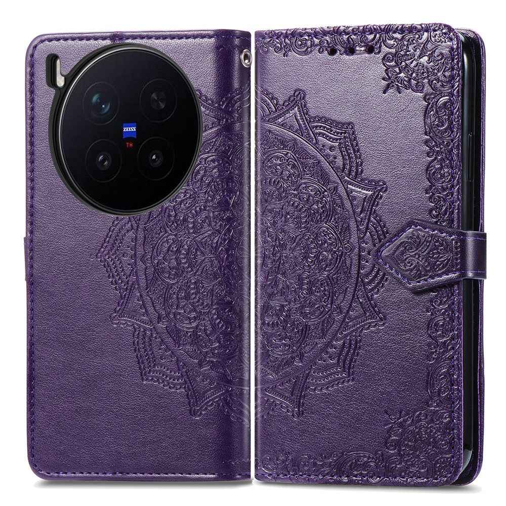 For vivo X300 Pro 5G Wallet Case Mandala Flower Leather Phone Cover Stand - Purple