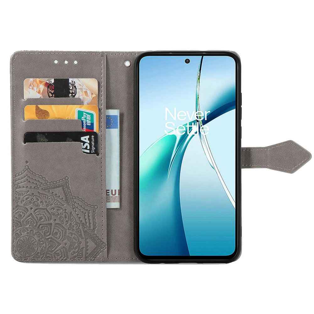 For vivo X300 5G Wallet Case Mandala Flower Leather Phone Cover Stand - Grey