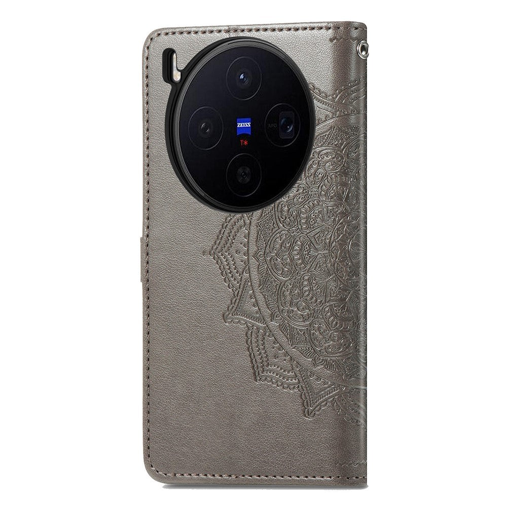 For vivo X300 5G Wallet Case Mandala Flower Leather Phone Cover Stand - Grey