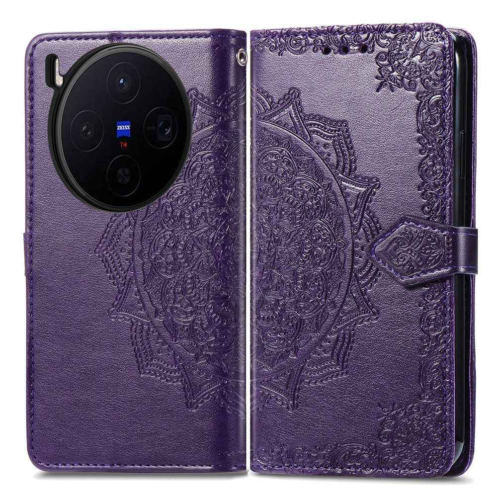 For vivo X300 5G Wallet Case Mandala Flower Leather Phone Cover Stand - Purple