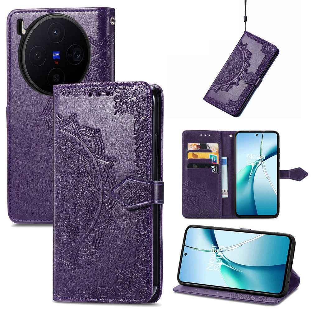 For vivo X300 5G Wallet Case Mandala Flower Leather Phone Cover Stand - Purple