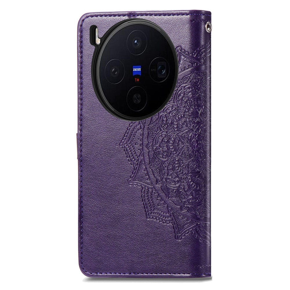 For vivo X300 5G Wallet Case Mandala Flower Leather Phone Cover Stand - Purple