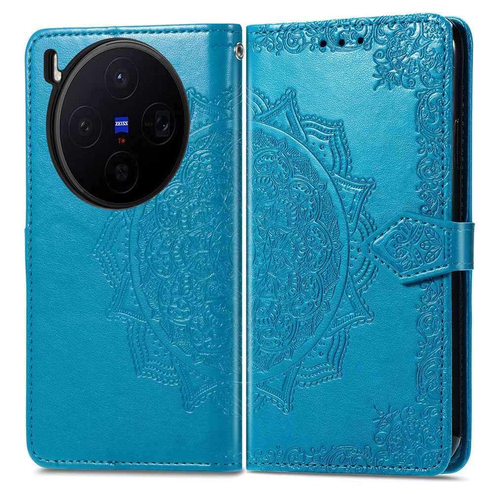 For vivo X300 5G Wallet Case Mandala Flower Leather Phone Cover Stand - Blue