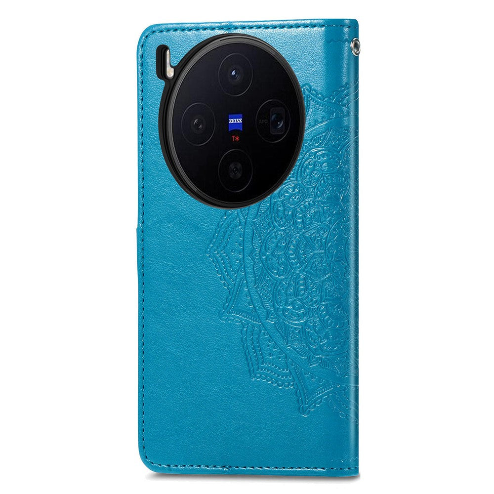 For vivo X300 5G Wallet Case Mandala Flower Leather Phone Cover Stand - Blue