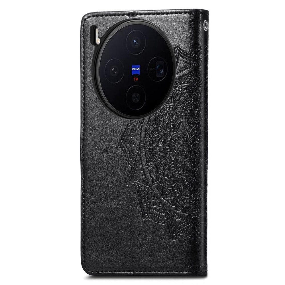For vivo X300 5G Wallet Case Mandala Flower Leather Phone Cover Stand - Black