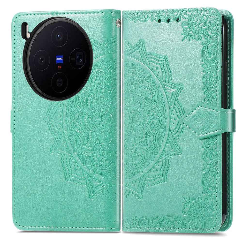 For vivo X300 5G Wallet Case Mandala Flower Leather Phone Cover Stand - Green