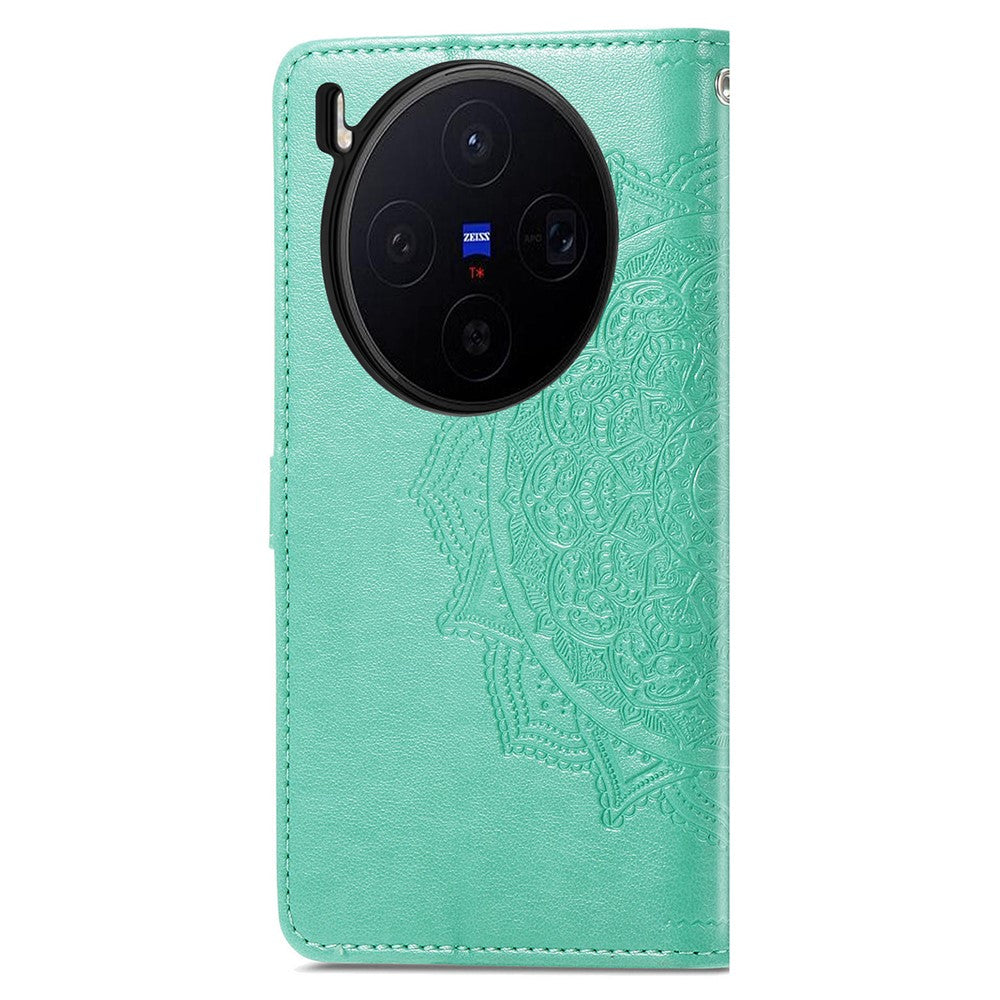 For vivo X300 5G Wallet Case Mandala Flower Leather Phone Cover Stand - Green