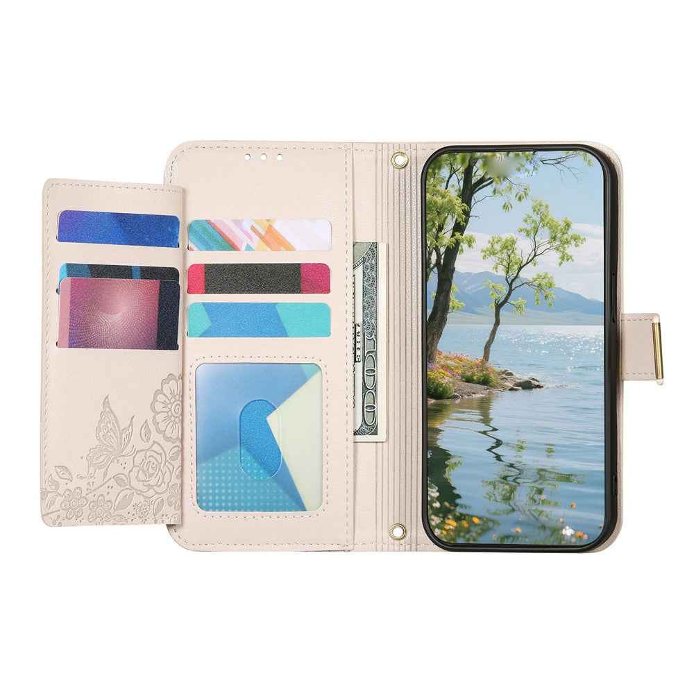 For vivo X300 Pro 5G Case Floral Leaf Pattern Multi Card Slots Zipper Leather Phone Cover with Wrist Strap - Grey