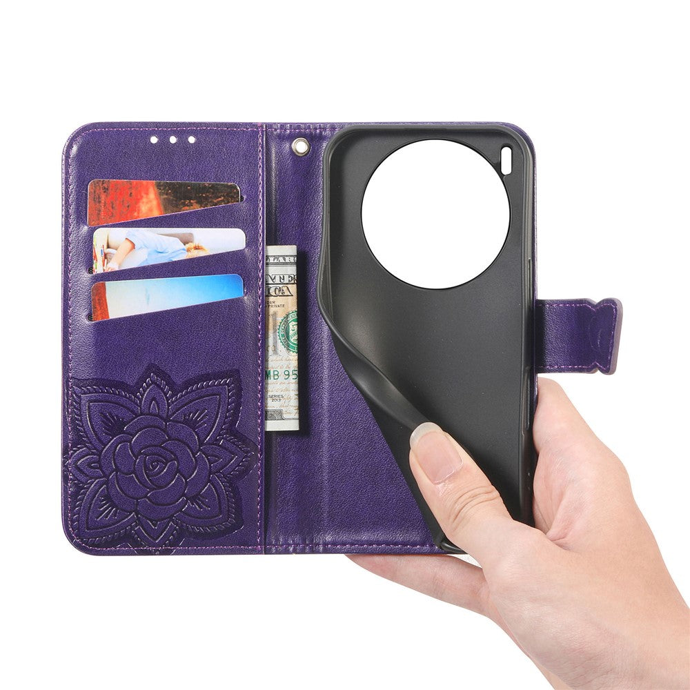 For vivo X300 Pro 5G Case with Strap Butterfly Pattern PU Leather Wallet Phone Cover - Dark Purple