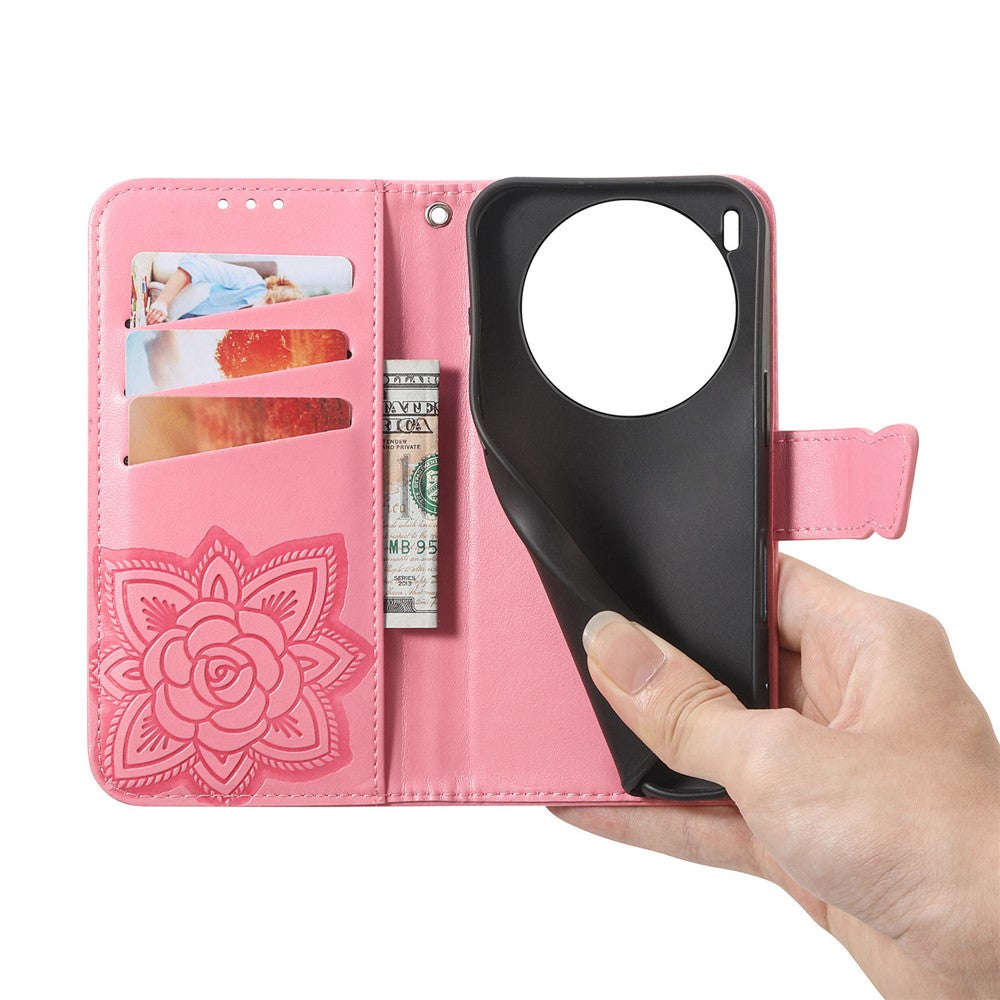 For vivo X300 Pro 5G Case with Strap Butterfly Pattern PU Leather Wallet Phone Cover - Pink