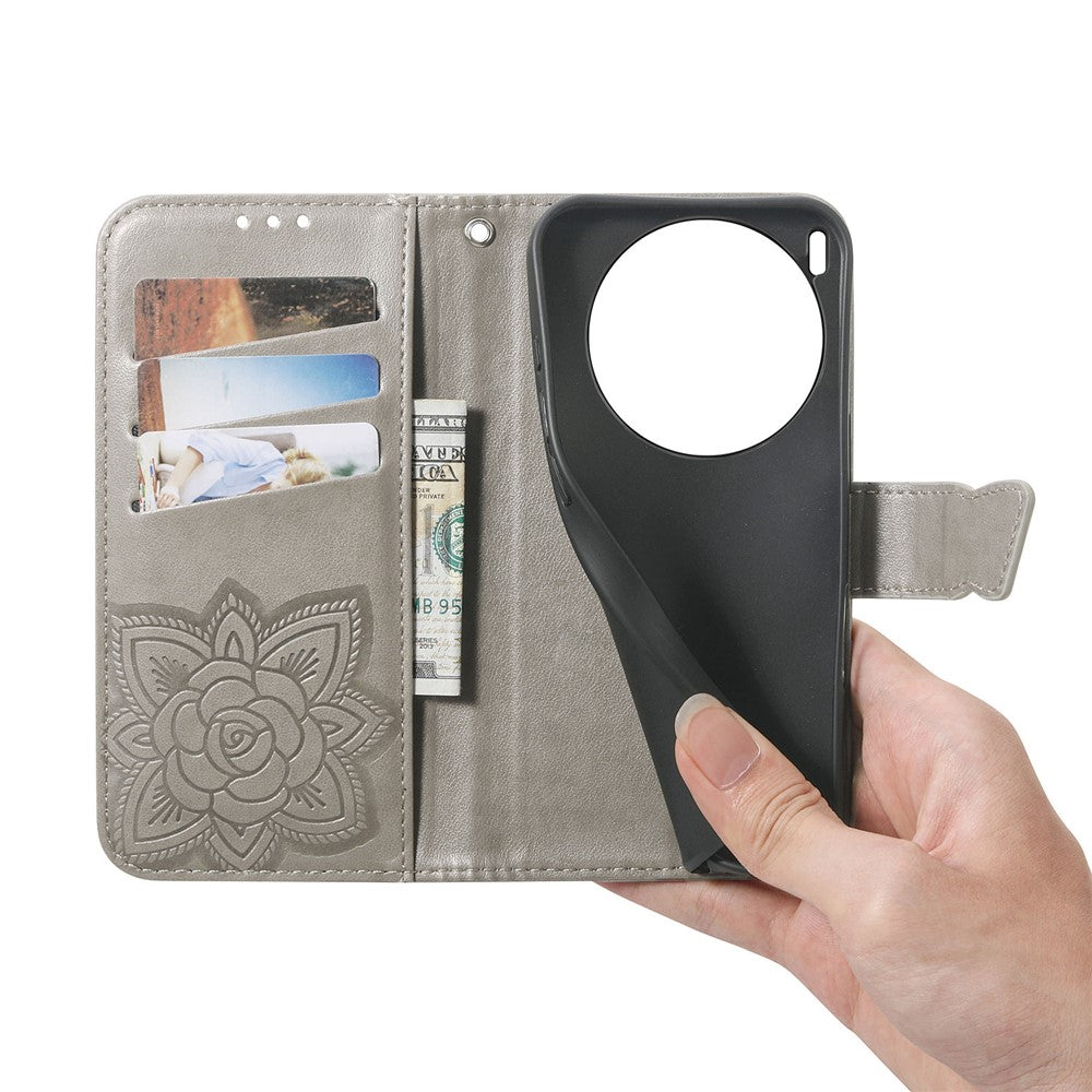 For vivo X300 Pro 5G Case with Strap Butterfly Pattern PU Leather Wallet Phone Cover - Grey
