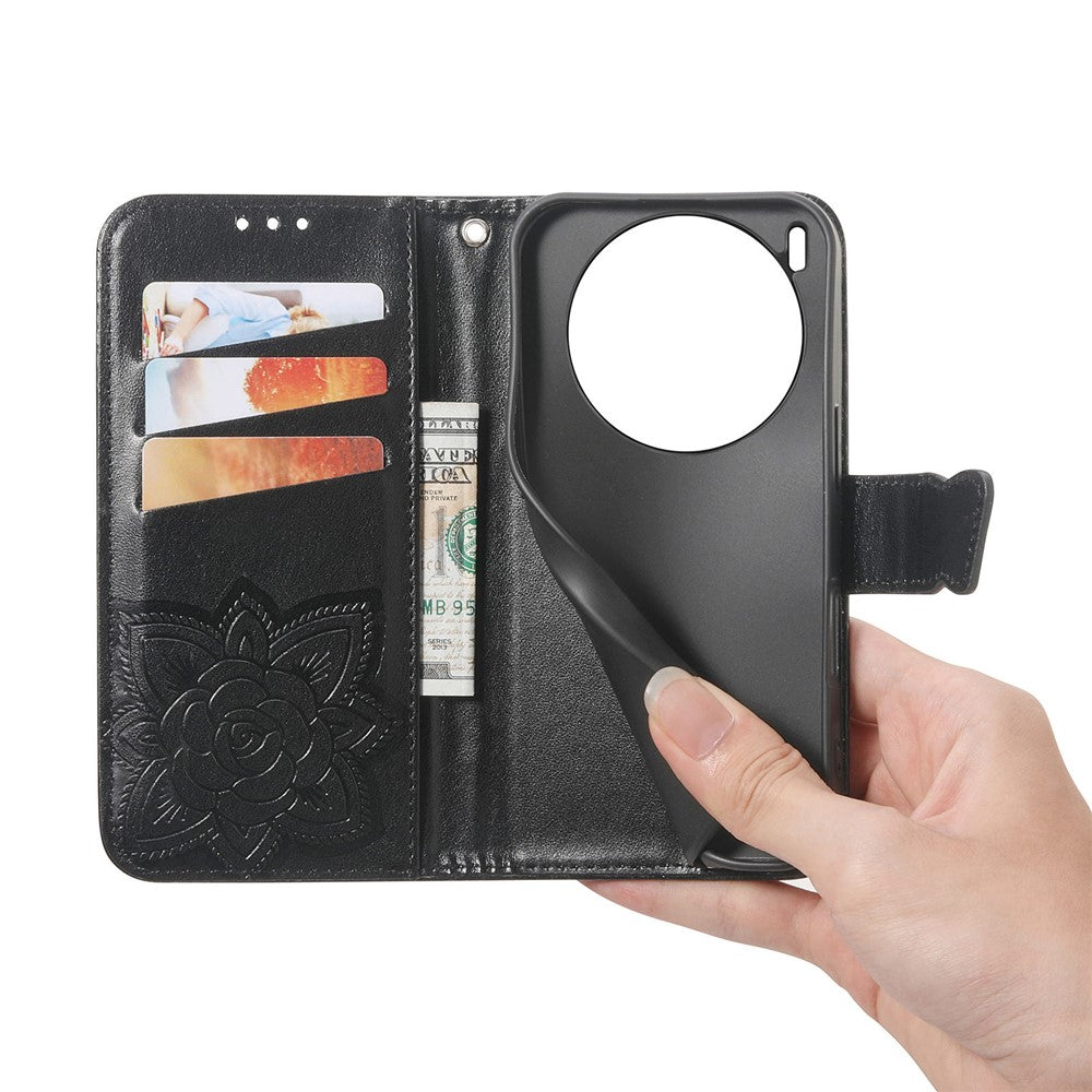For vivo X300 Pro 5G Case with Strap Butterfly Pattern PU Leather Wallet Phone Cover - Black