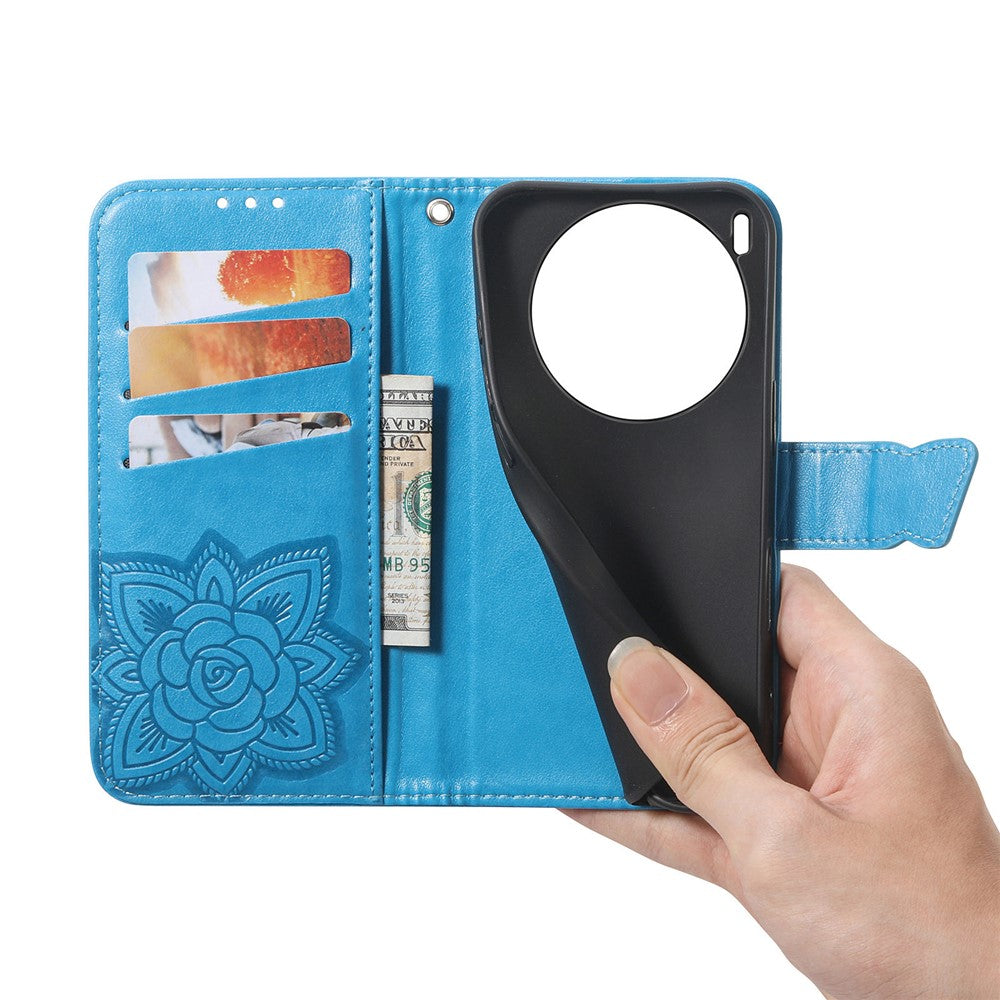 For vivo X300 Pro 5G Case with Strap Butterfly Pattern PU Leather Wallet Phone Cover - Blue