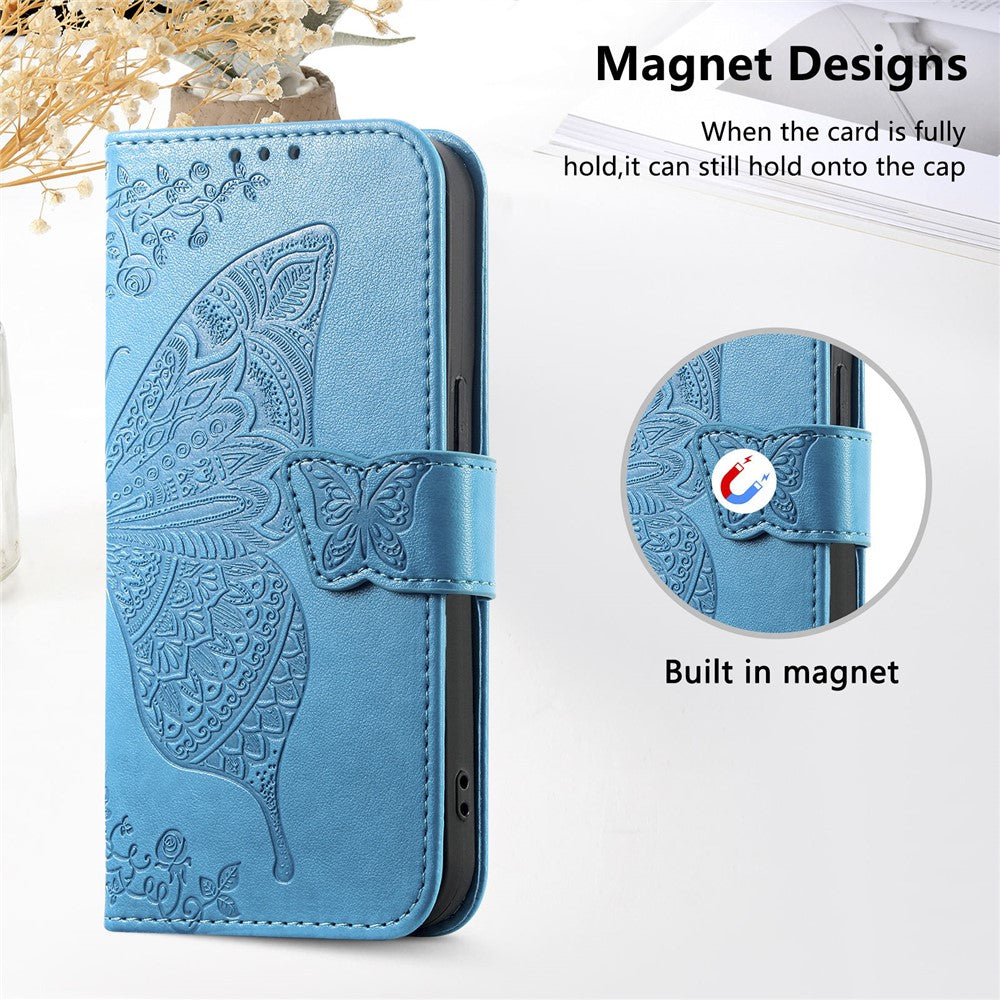 For vivo X300 Pro 5G Case with Strap Butterfly Pattern PU Leather Wallet Phone Cover - Blue