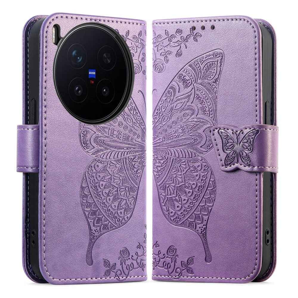 For vivo X300 Pro 5G Case with Strap Butterfly Pattern PU Leather Wallet Phone Cover - Light Purple